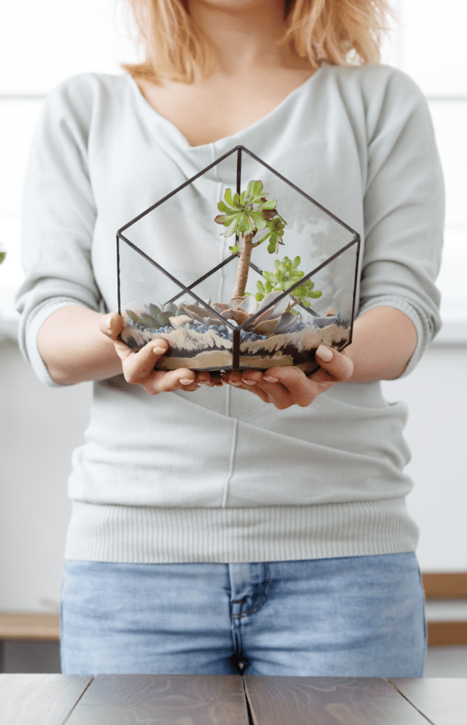 The Succulent Sprite - woman holding succulent terrarium