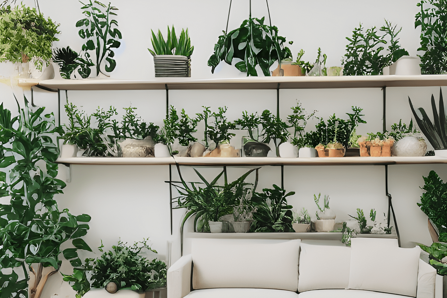 dreamy living room of succulents
