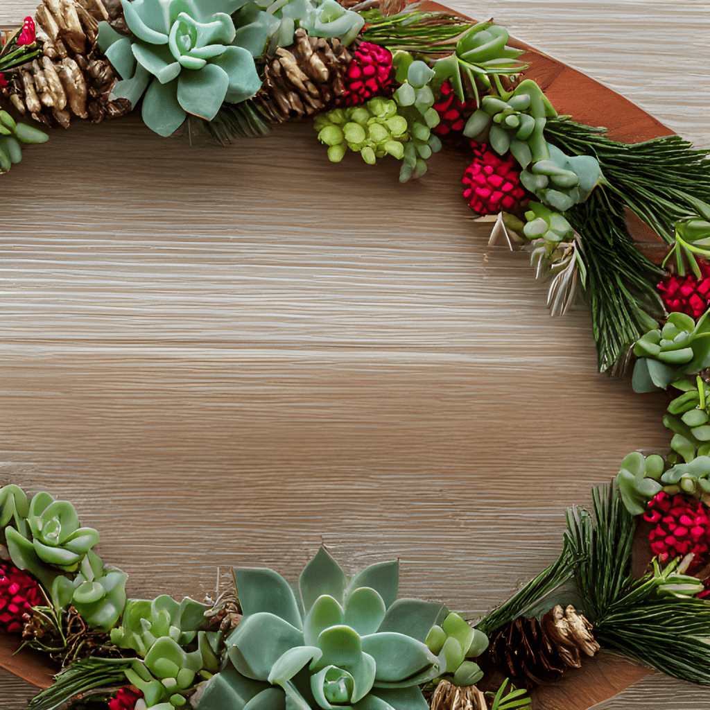 succulent garland with pine and pinecones