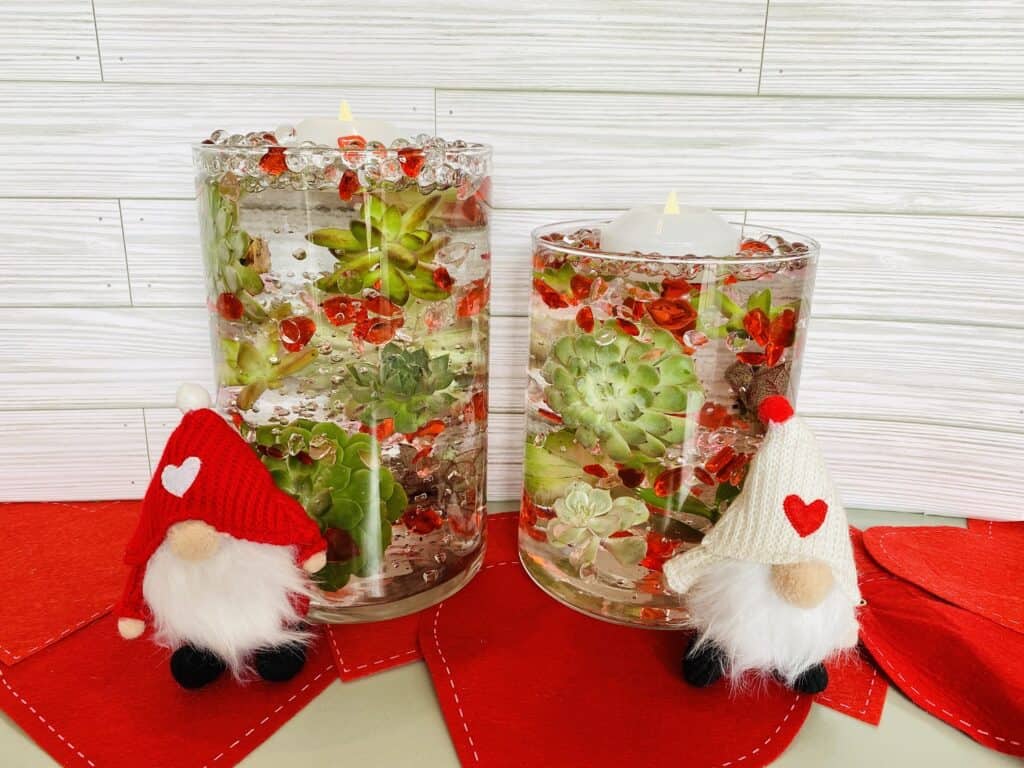Valentine's Day succulent floating candle centerpieces